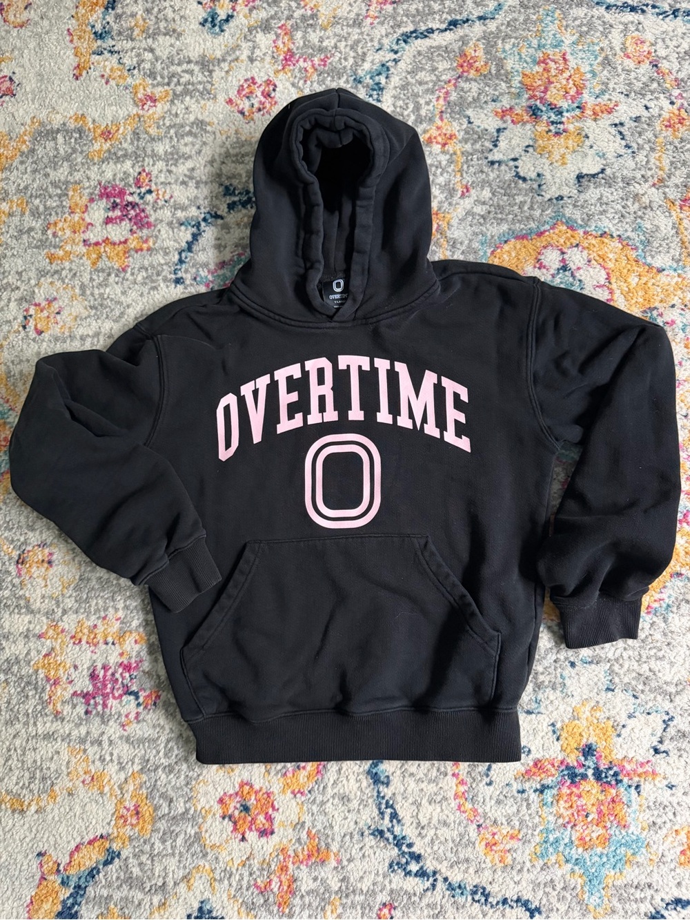 Overtime Black Hoodie with Pink Logo for Kids